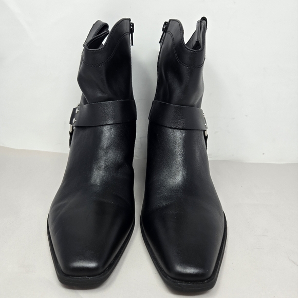 Open Edit Womens Enzo Western Flare Boots Sz 8.5M Black Leather Side Harness - Picture 2 of 11